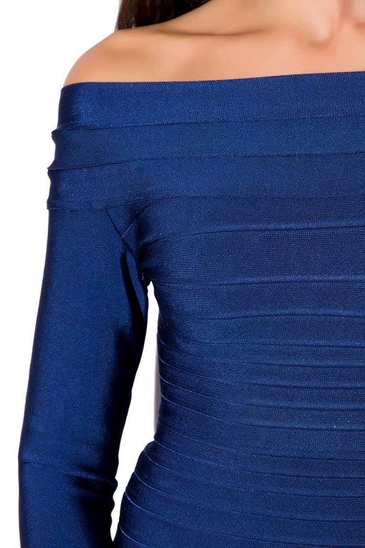 Vestido Bandage Azul Cuello Barco4